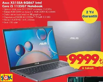 ASUS X515EA-BQ867 INTEL CORE İ5 1135G7 NOTEBOOK ASUS X515EA-BQ867 INTEL CORE İ5 1135G7 NOTEBOOK